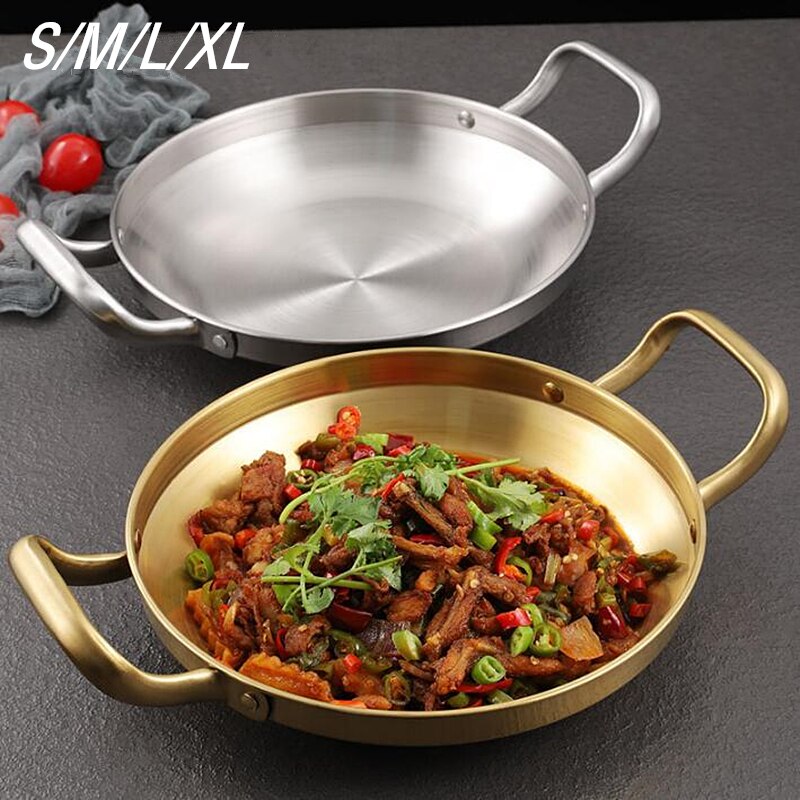 Seafood Rice Pot Stainless Steel Double Handle Pans Home Cooking Pot Frying Picnic Plates Cookware Pot Flat Bottom Dry Pot