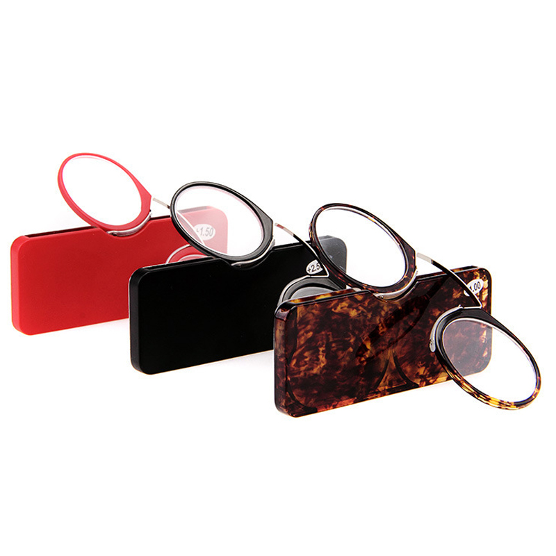 SAOIOAS TR90 plegable Clip nariz gafas de lectura hombres mujeres fácil de llevar con caja de tarjeta redonda gafas de prescripción hombres + 1,0 + 2,0 + 2,5