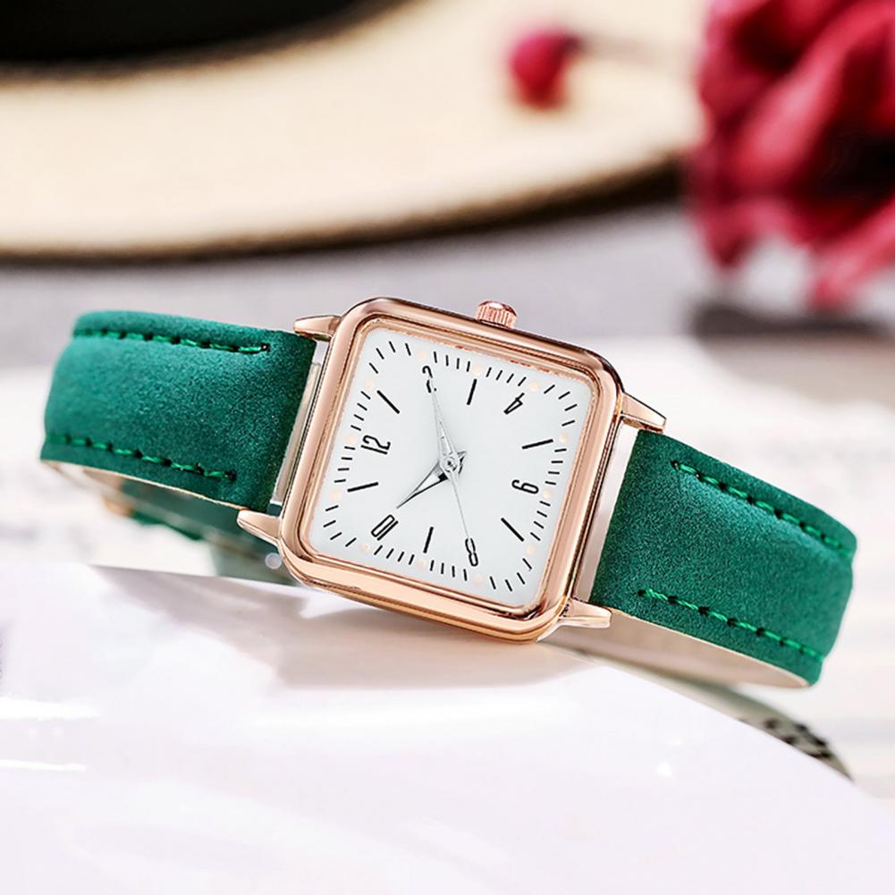 Watch Square Dial Faux Leather Strap Water Resistant Women Round Pointer Watch