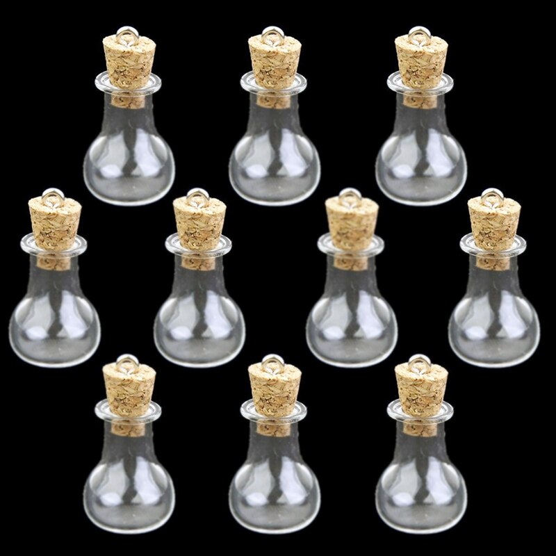 10 Pcs Glass Bottle Cork Glass Bottle Pendant &amp; 10 Pcs 20Ml Mini Clear Wishing Bottle Message Glass Vial