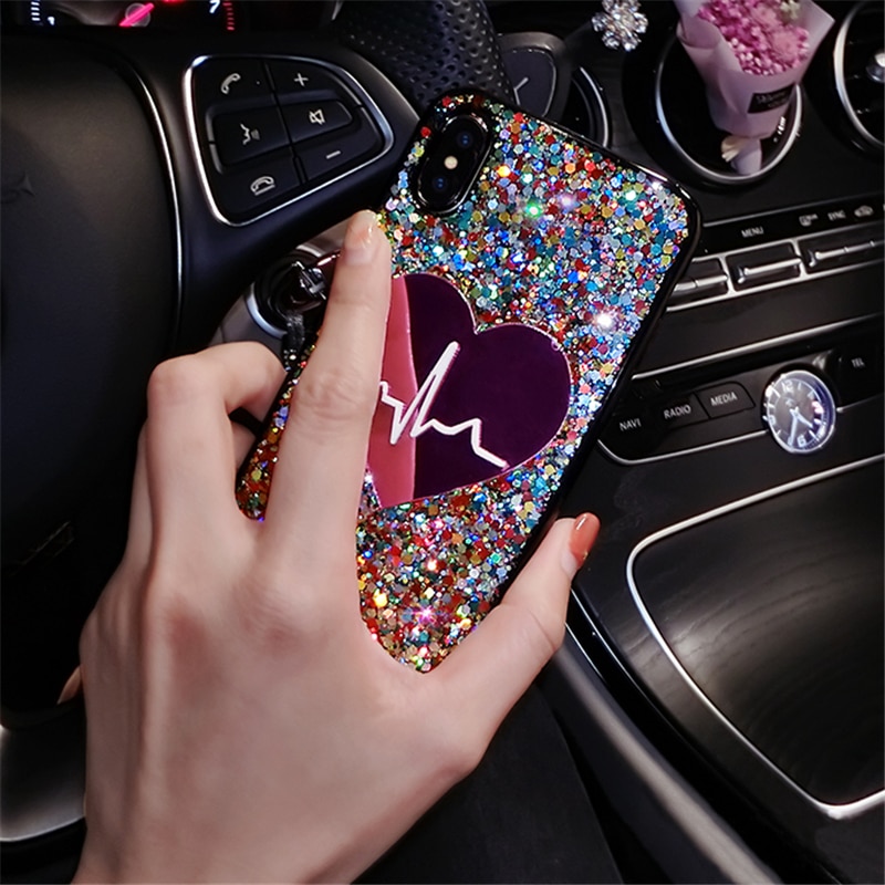 Hoesje voor huawei p smart plus, p smart z, pailletten, grote liefdescover