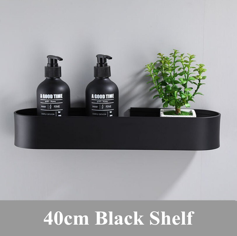 Plads aluminium sort badeværelse hylder køkken væg hylde bruser opbevaring rack håndklæde bar badeværelse tilbehør 30-50 cm længde: 40cm sorte