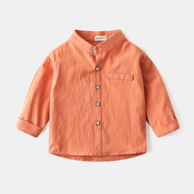 Solid White Boys Shirt Summer Cotton Linen Toddler Tops Children Kids Clothes: orange / 5