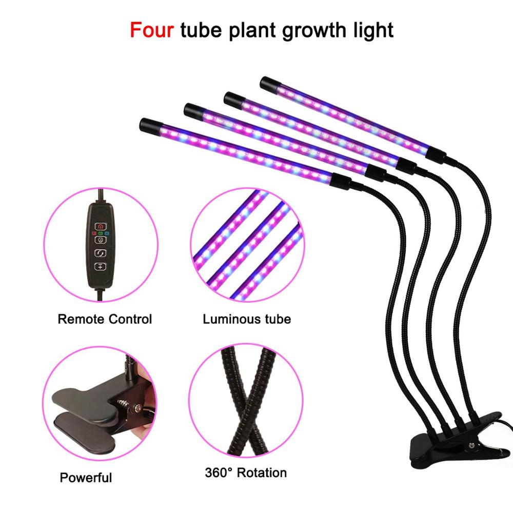 Luz LED de cultivo con USB Fito, Fito lámpara de espectro completo con Control para plantas semillas y flores, caja de tienda de cultivo Fitolamp para interiores: 4 Head
