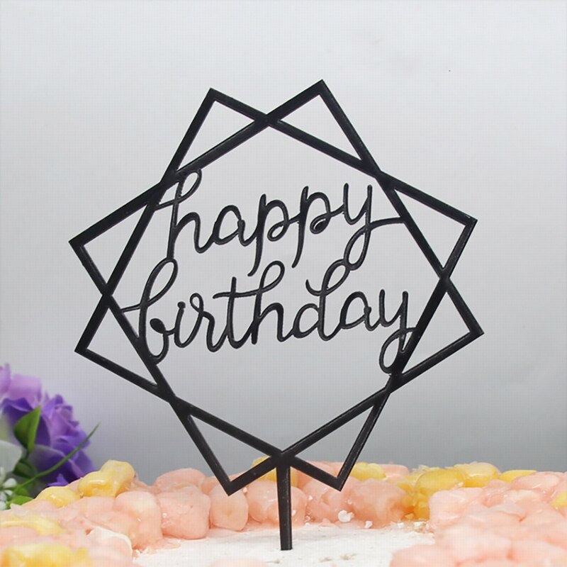 Happy birthday love flag cake topper van acryl met gouden en zilveren letters. decoratie voor een verjaardagsfeest of bruiloft.: G201137
