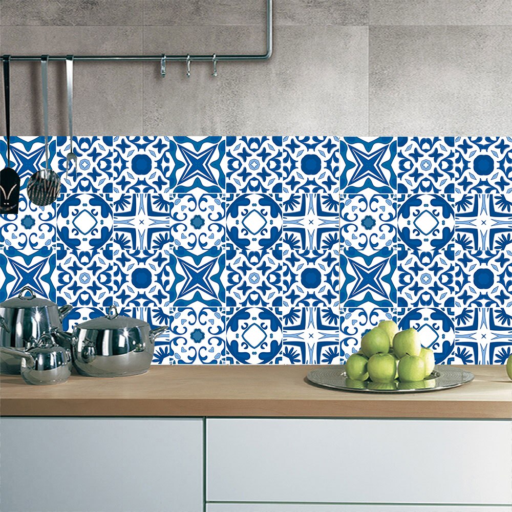 Mediterranean Abstract Tile Wall Sticker Kitchen Bathroom Backsplash Wall Decals Shine Finished DIY Peel And Stick PVC Wallpaper