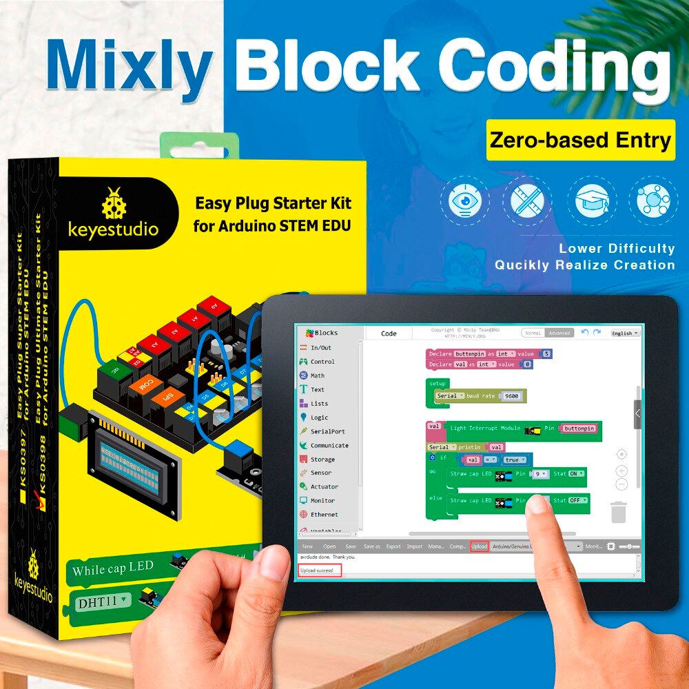 Kit de aprendizaje para principiantes KeyStudio, EASY plug RJ11 Ultimate, para Arduino STEM EDU, Compatible con bloques Mixly