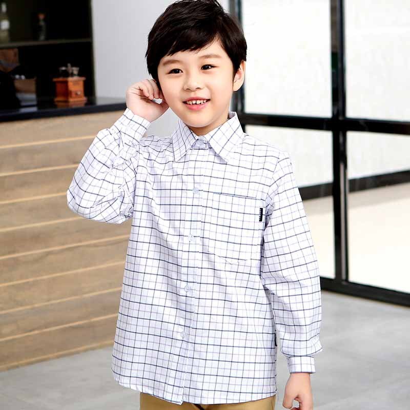 Boys Plaid Blouse 10 12 year Kids School Uniform Shirts 100% Cotton Long Sleeve England Style Students Teenage Blouse