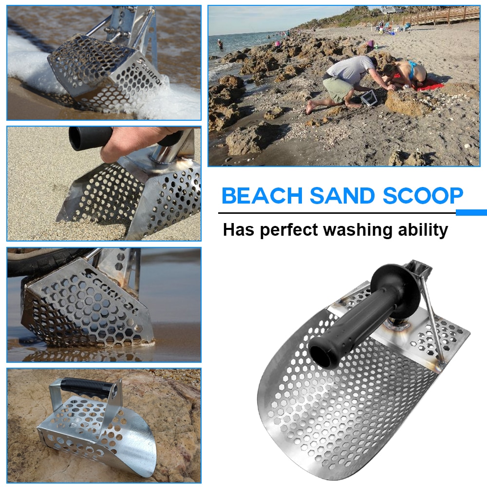 Strand sand scoop med håndtag metal detekteringsværktøj rustfrit stål detektor hurtigt sigtende metal detektor