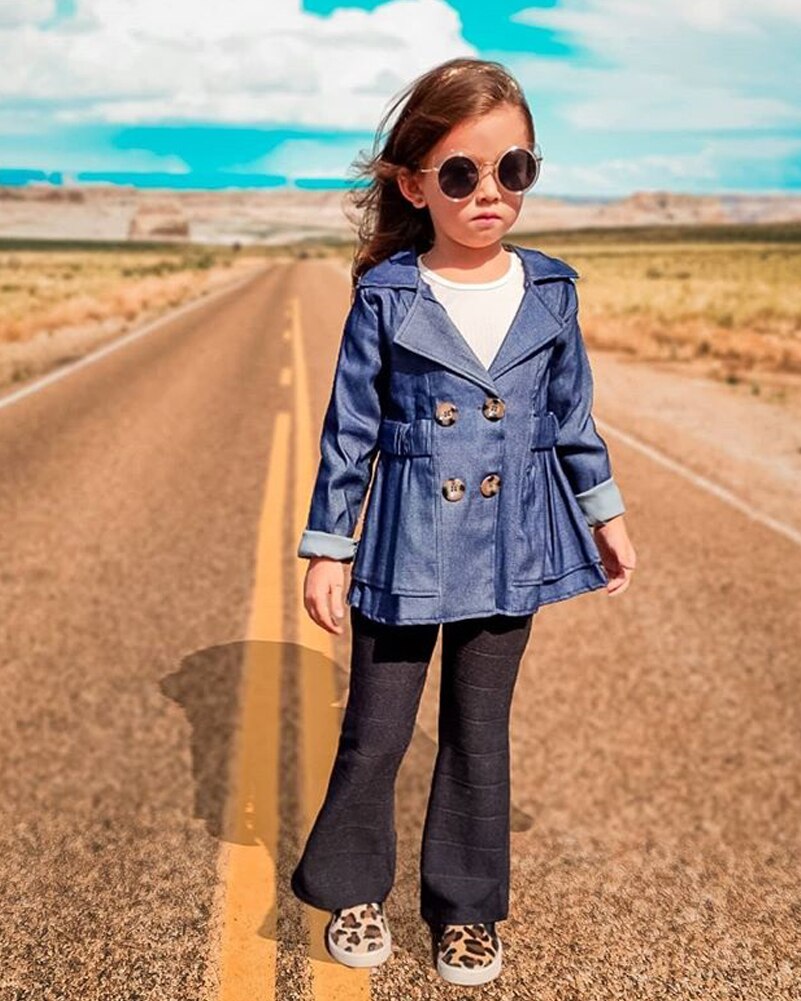 Meisje Mode Knop Revers Jas Baby Kinderkleding Windjack Herfst Winter Dikke Warme Kleding Kid 'S Medium Lange Jas
