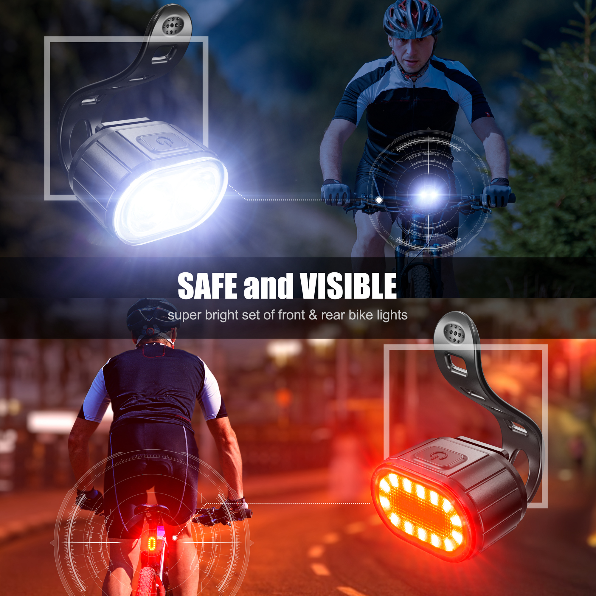 Bicycle Light Front and Rear Light Set Bike Headlight 4 Modes Bicycle Taillight 6 Modes LED Bike Lamp Rechargeable Lamp