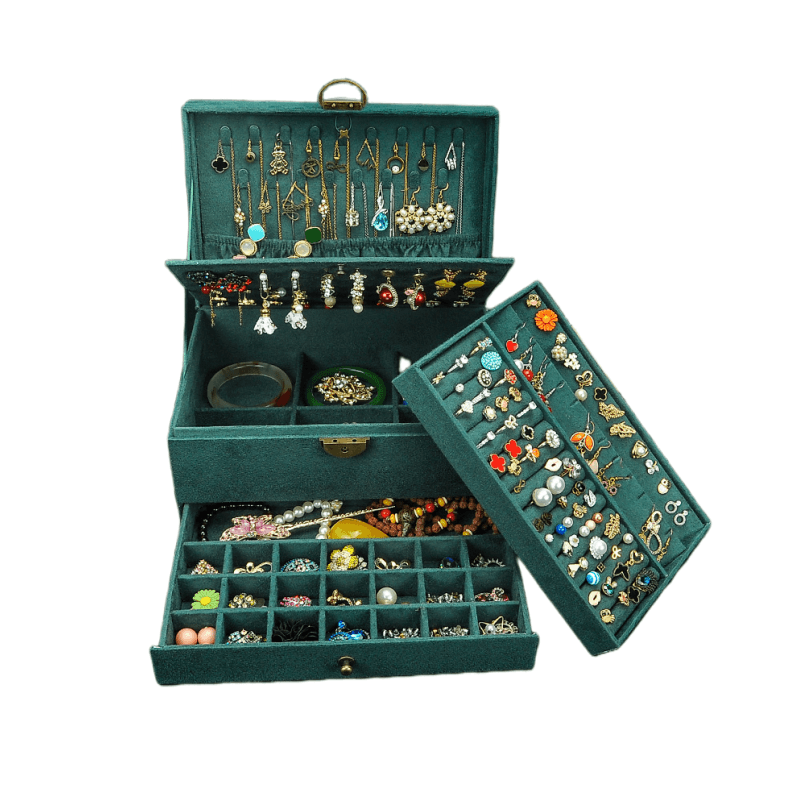 joyero Retro de terciopelo de con gran capacidad 2022 Color verde oscuro 4 modelos