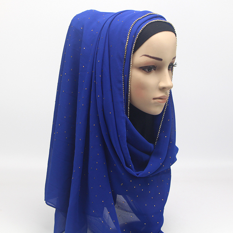 Yiwu usine femme musulmane en mousseline de soie chaude turquie arabe froissé hijab écharpe: Bleu