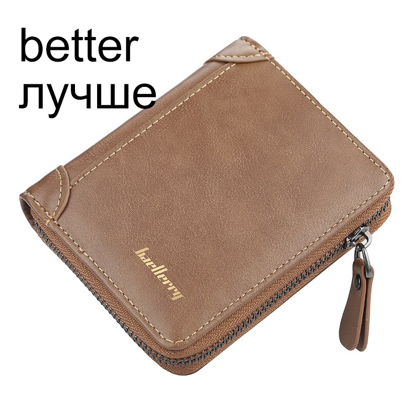 Baellerry Vintage Top Men Wallets Leather Card Holder Wallets and Purses Black Brown Small Wallet: Brown-S-Better