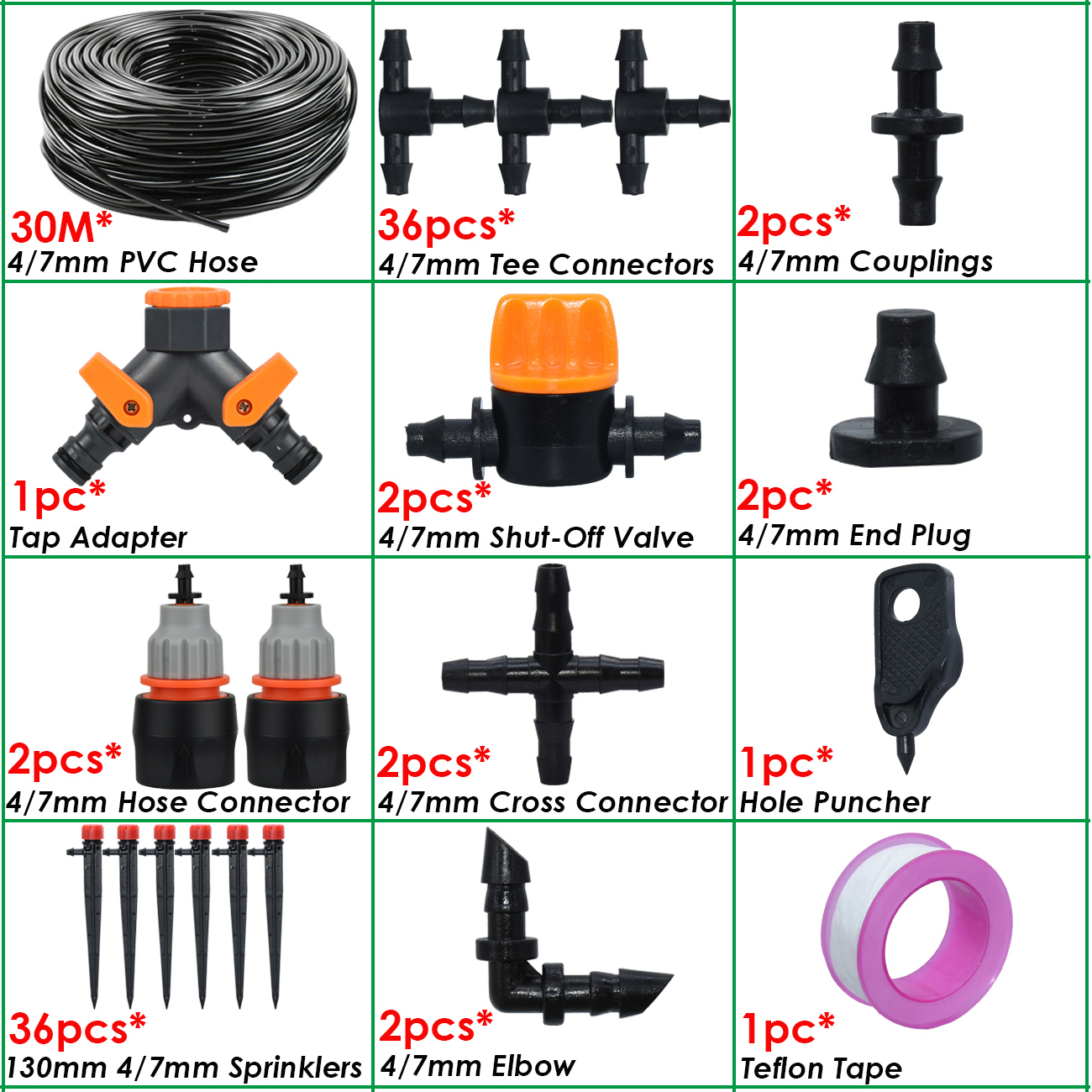 KESLA 1/4'' Hose Garden Micro Drip Irrigation Automatic Watering System Kit 13CM Sprinkler for Pot Flowers Vegetables Greenhouse: Light Grey