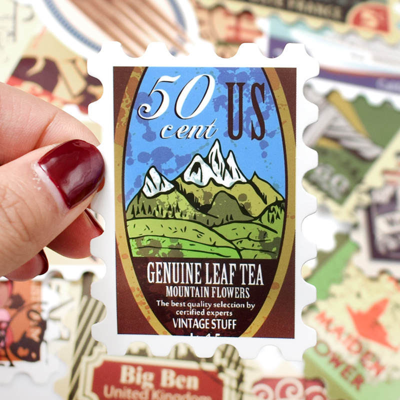 50Pcs Vinyl Vintage Stempel Stickers Retro Travel Stickers Koffer Sticker Decals Speelgoed Voor Laptop Auto Bagage Water Fles Telefoon