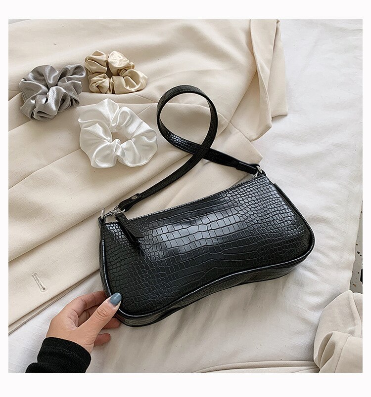 Solid Color Crocodile Pattern Baguette Bag Women Shoulder Bag And Purses Pu Leather Women Handbags