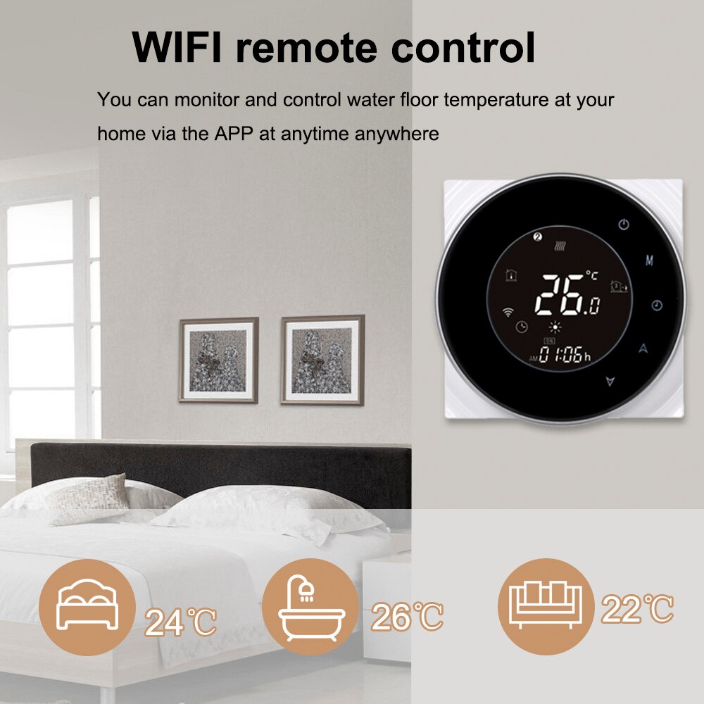 Smart Electric Heating Thermostat with Touchscreen LCD Display Weekly Programmable Room Temperature Controller 16A 95~240V