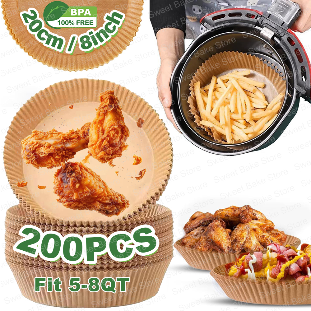 Revestimientos de papel pergamino desechables para freidora de aire redonda de 20CM, bandeja de papel antiadherente para horno, microondas y freidora de aire de 5-8 QT