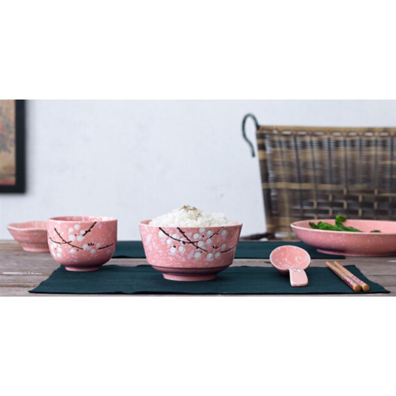 Juego de vajilla de cerámica de estilo japonés, juego de vajilla de cerámica creativa para el hogar (rosa)