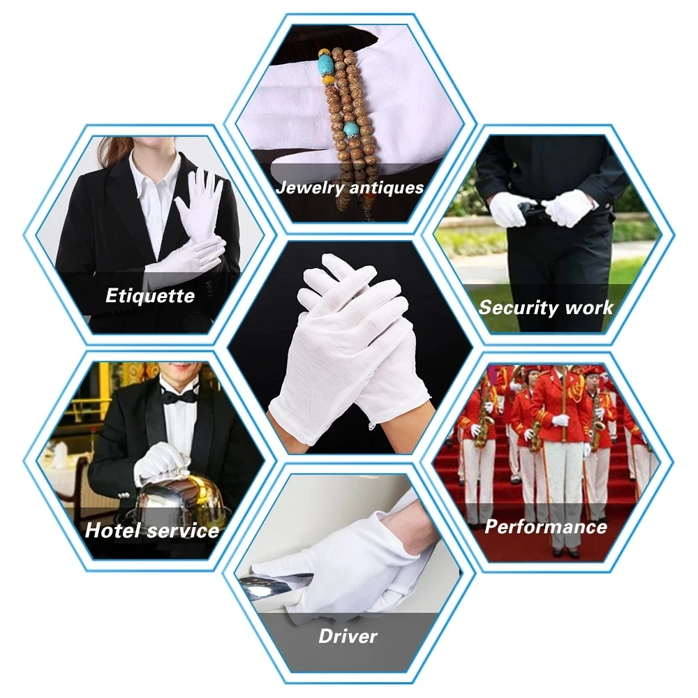 Guantes de trabajo de algodón blanco para manos secas, película de manipulación, guantes de SPA, guantes ceremoniales de alto estiramiento, herramientas de limpieza del hogar