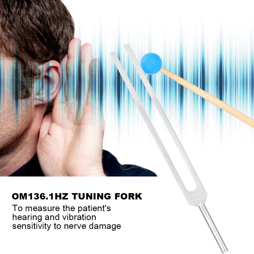 OM136.1HZ alliage d'aluminium diapason bois marteau thérapie de guérison sonore système nerveux test diapason ensemble d'outils de soins de santé