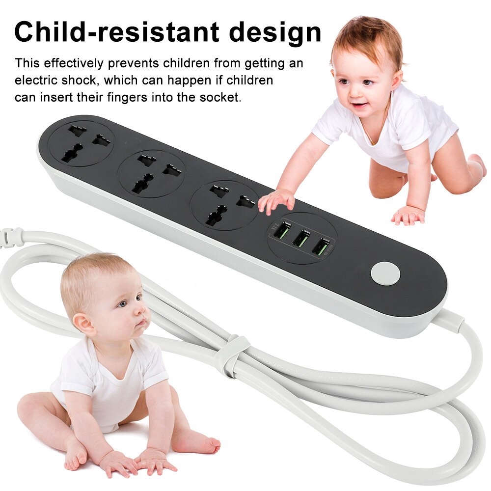 Universal International Power Extension Socket Lead Cord 1.6 Meter 3 USB