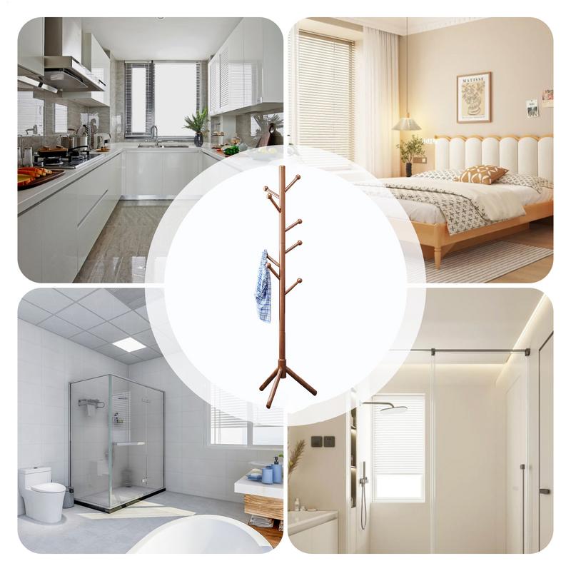 Perchero de árbol de madera para colgar en el suelo, perchero para ropa, soporte para sombrero para dormitorio, estante de secado para muebles para el hogar con 8 ganchos