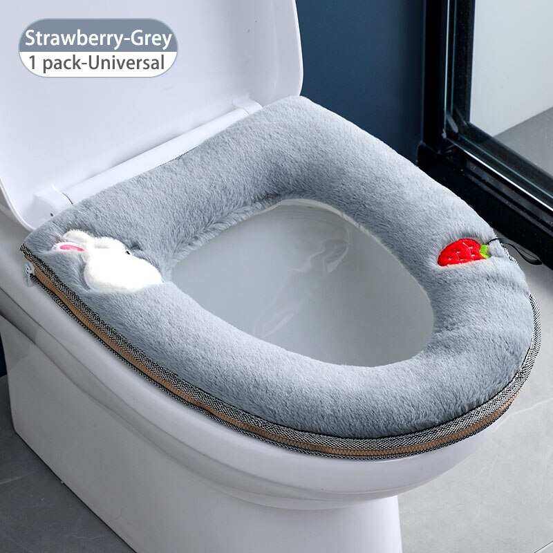 Bathroom Toilet Seat Cover Set Thicken Soft Coral Velvet Rainbow Color Zipper Toilet Case Warm Waterproof WC Potty Cover SWZ024: cloud-gray