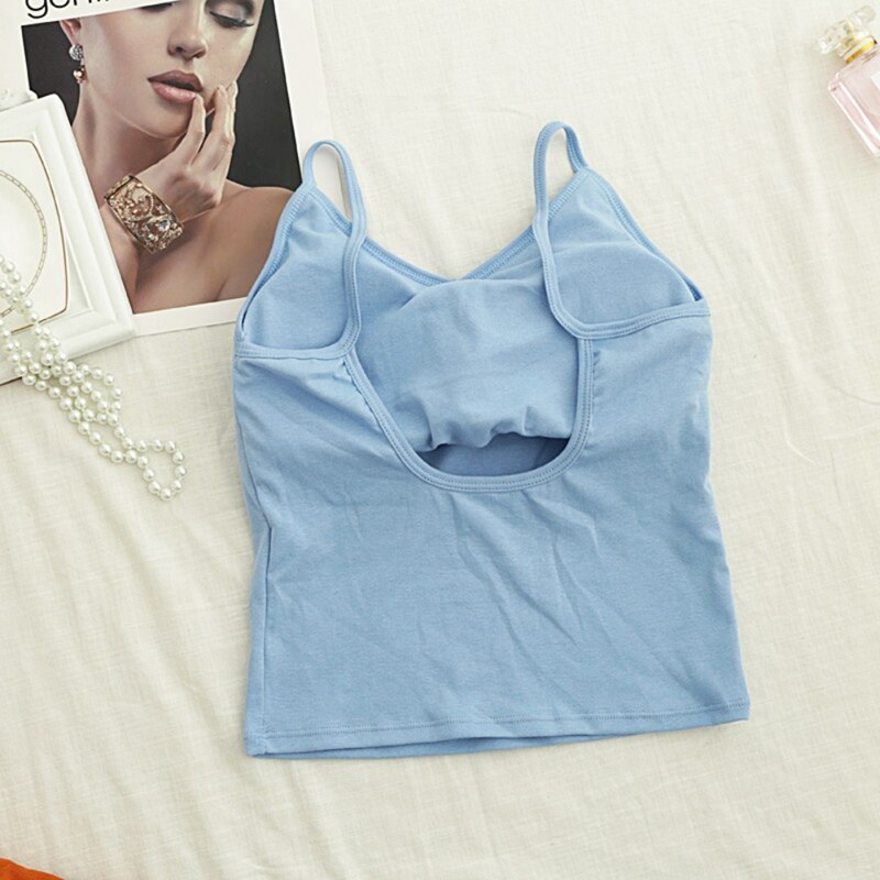 Women Cotton Basic Camisoles Female Cozy Spaghetti Strap Sexy Back Camis Solid Color Ladies Comfy Underwear