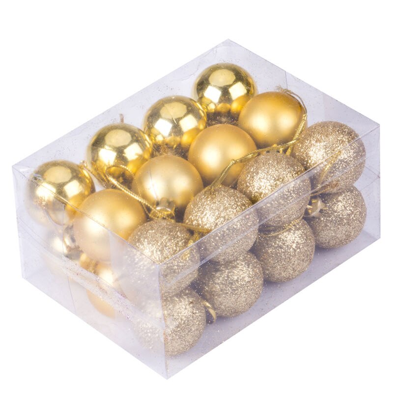 Solid 24 stks Beauty Christmas Home Tree Feestelijke Xmas Ballen Met een doos Decoratie Kerstballen Party Wedding Ornament Pretty: Goud