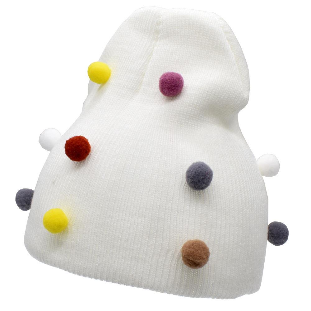 Babymutsje gebreid goede elastische muts pompon lente herfst gebreide warme muts jongen meisje unisex met kleurrijke kleverige ballen: 04