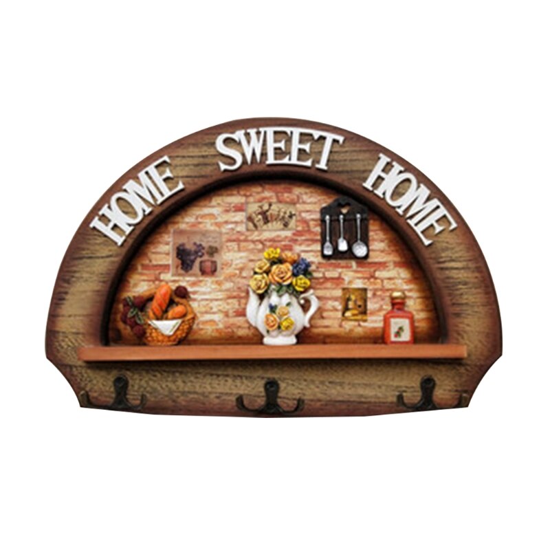 Mediterrane Stijl Retro Hout Kleerhanger Muur Gemonteerde Kapstok Sleutelhouder Hoed Sjaal Handtas Opslag Hanger: kitchen