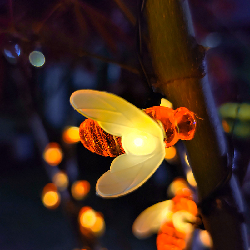 Solar Honeybee String Lights Outdoor Waterproof Cute Bee Shape Fairy String Light Decor for Garden Patio Xmas Decorations