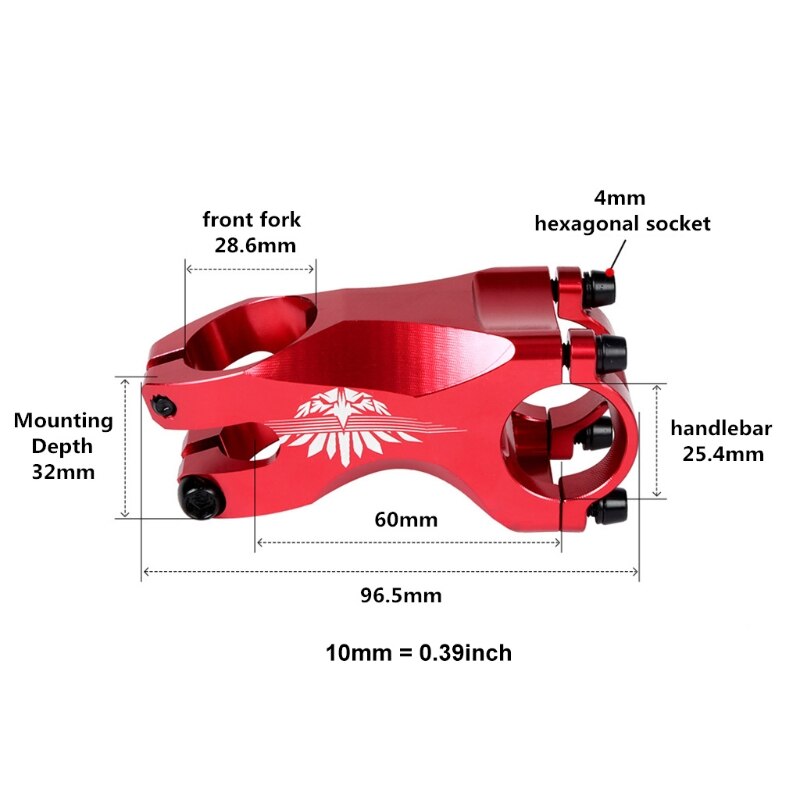 Vástago de manillar de bicicleta MTB 25,4 × 28,6mm DH/AM/XC vástago de Manillar de bicicleta de montaña 77HC