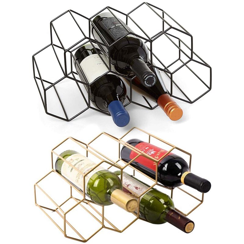 Hexagon 9 Bottle Wine Holder Display Modern Metal Honeycomb Wine Rack Wine Bottle Storage Beehive Tabletop Wine Rack