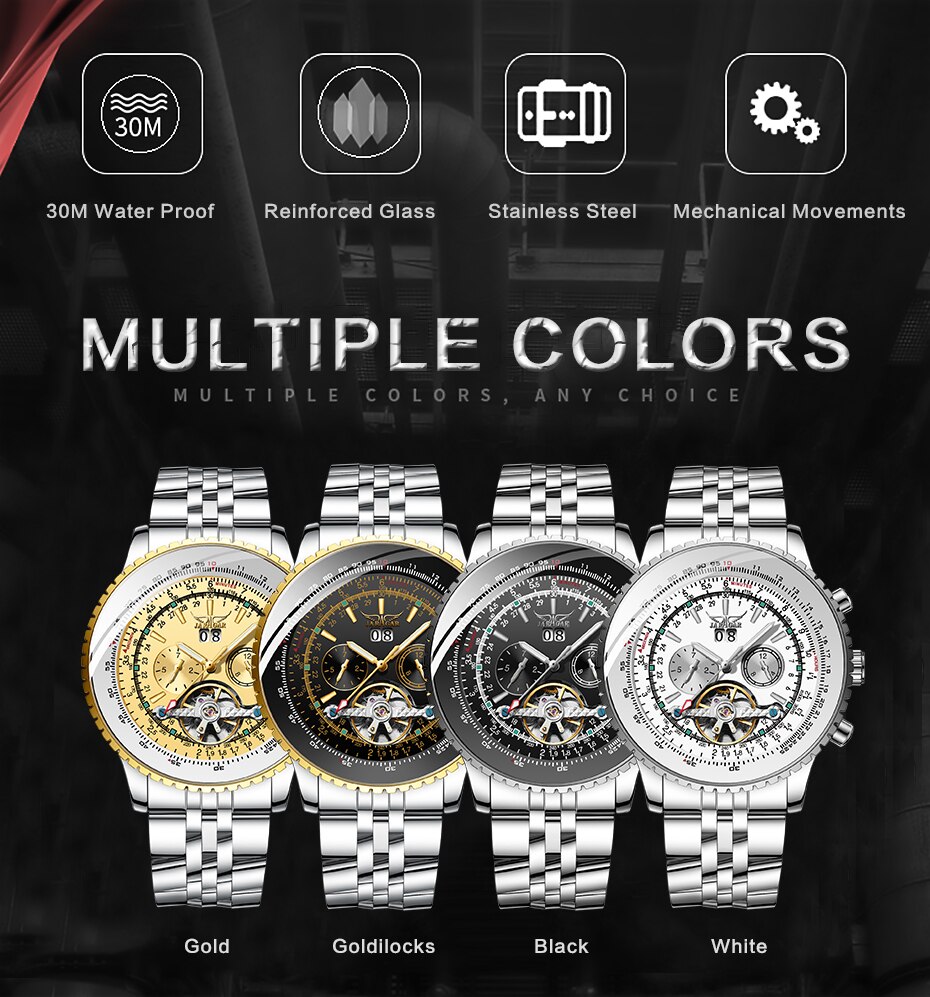 Mens Watches Automatic Mechanical Watches Jaragar Brand Men Stainless Steel Watches Skeleton Steampunk Male Clocks