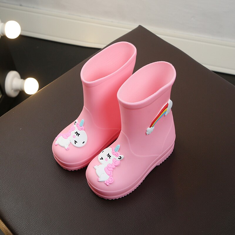 女の赤ちゃんレインブーツの子供ラバーレインブーツ防水ノンスリップ子供 Rainboots ピンクユニコーン四季リムーバブル