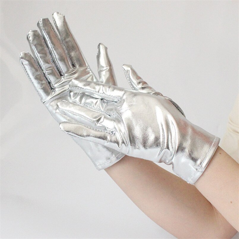 Damer læder handsker korte fest handsker fuld finger unisex håndled cykel handsker luksus guld / sølv gotiske handsker
