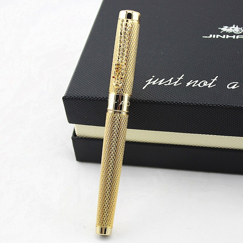 JINHAO-plumas estilográficas de lujo, plumas cuadradas doradas brillantes de dragón, línea de barril, punta mediana, nuevas: S / Medium Nib 0.5MM