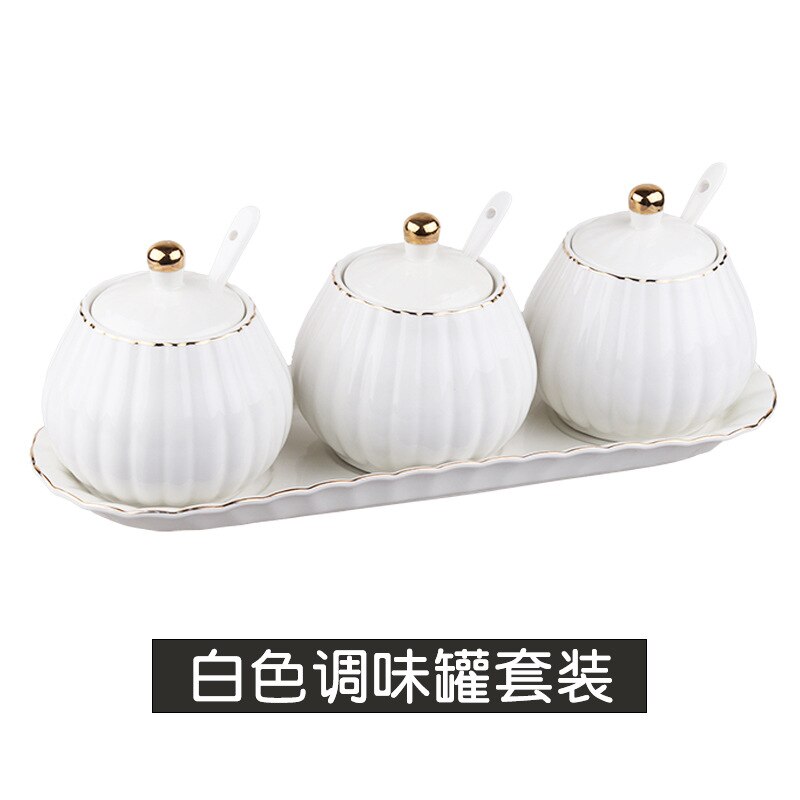 Juego de tarros de cerámica para condimentos, salero, contenedor de especias, juego de botes, suministros de cocina para el hogar, organizador de especias: white 3pcs