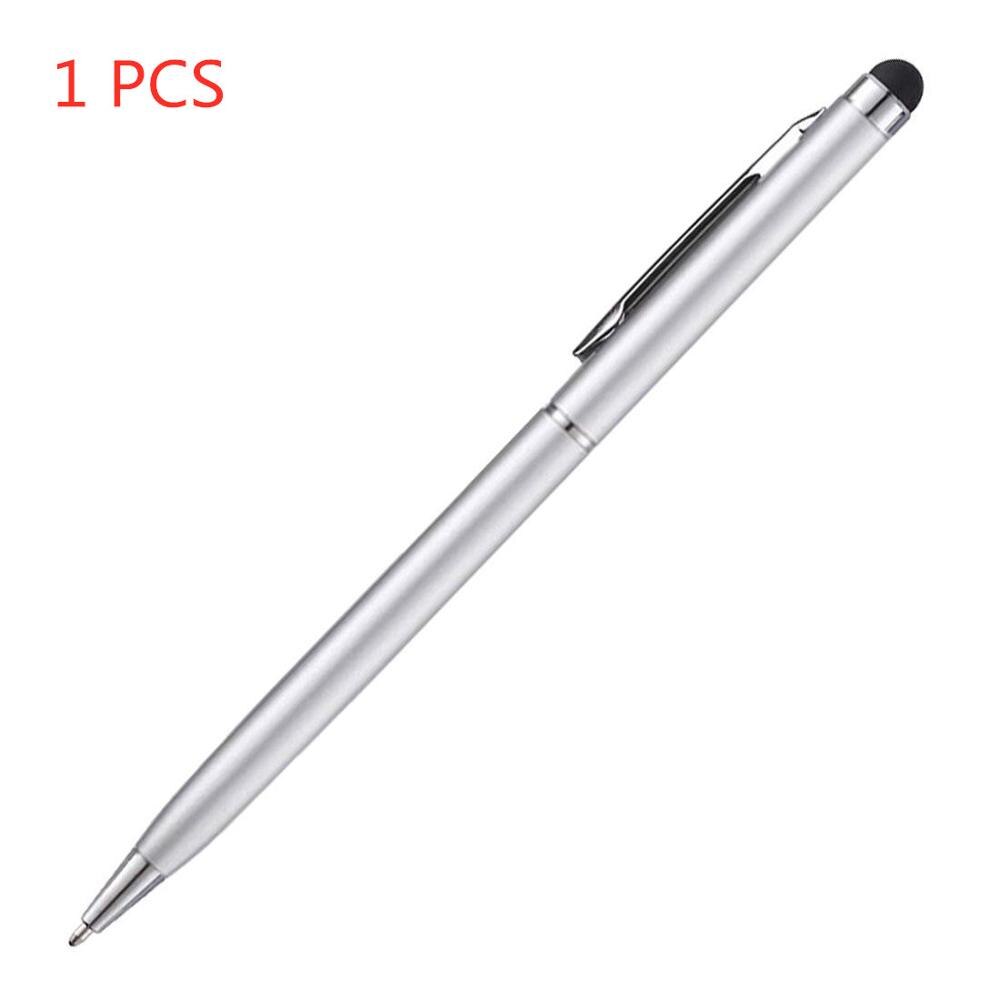12 couleurs 1 pièces 5 pc/10 pièces 2 en 1 stylo à bille écran tactile stylet utile 2 en 1 tablette stylo pour Pad téléphone intelligent: Silver-1pcs