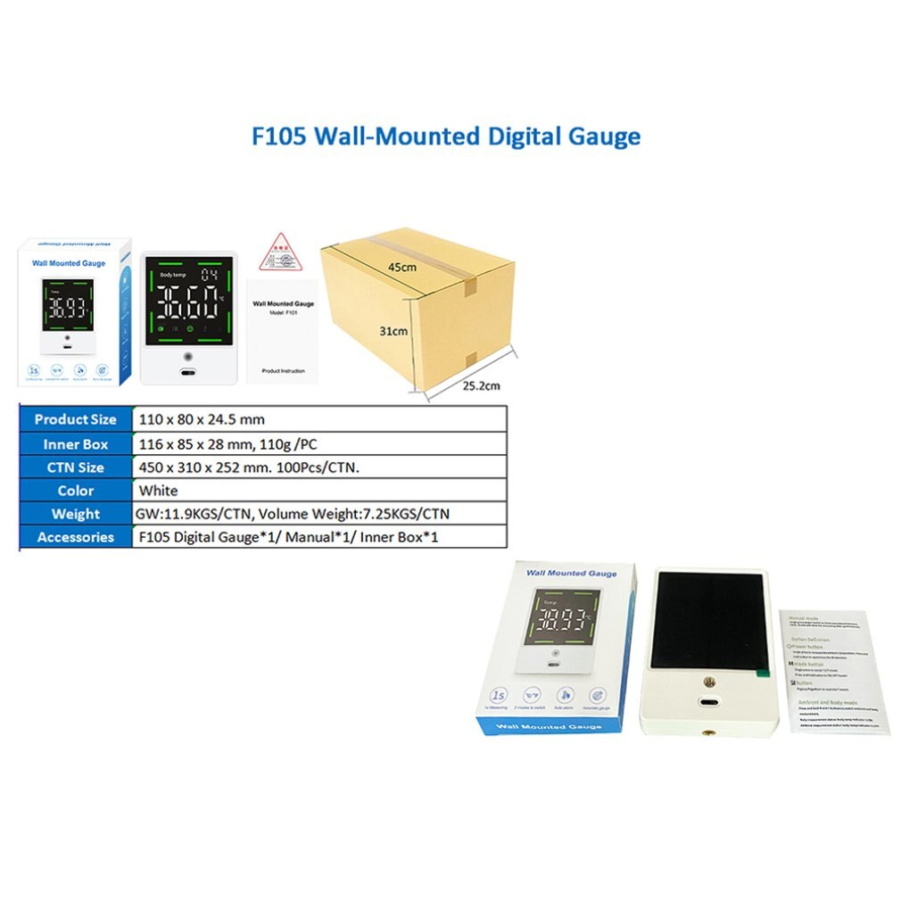 Wall Mounted Forehead Infrared Thermometer Digital Contactless LCD Automatic Induction Thermometer Body Temperature Measurement