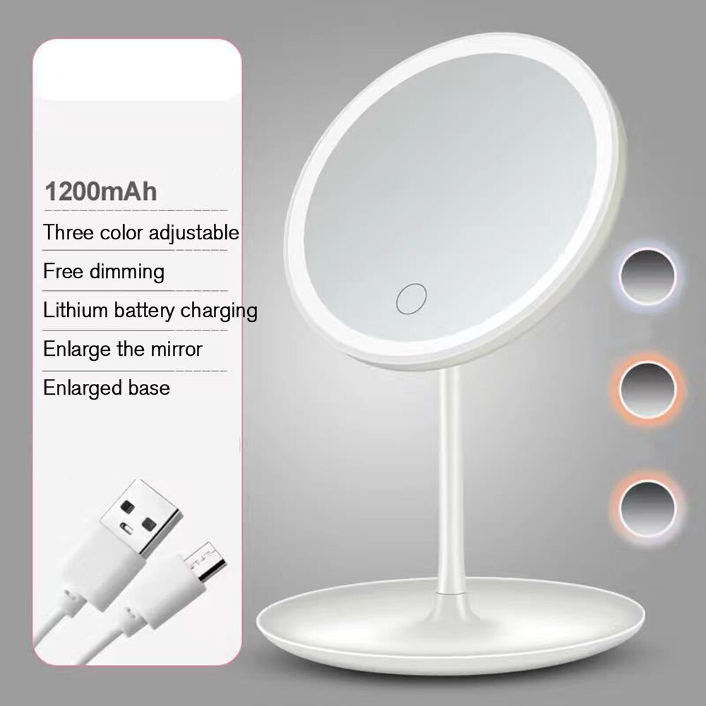 USB Charging LED Beauty Makeup Mirror With Light Lamp Touch Screen Desktop Cosmetic Mirror Light Vanity Adjustable Vanity Mirror: W-Tricolor 5x Mirror