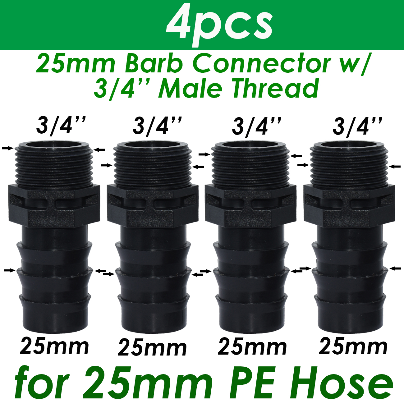 SPRYCLE 4PC 1/2 "3/4" Weiblich Außengewinde Anschluss Zu Widerhaken 16mm 20mm 25mm PE Schlauch Adapter Garten Bewässerung Tropf Bewässerung System: Grey