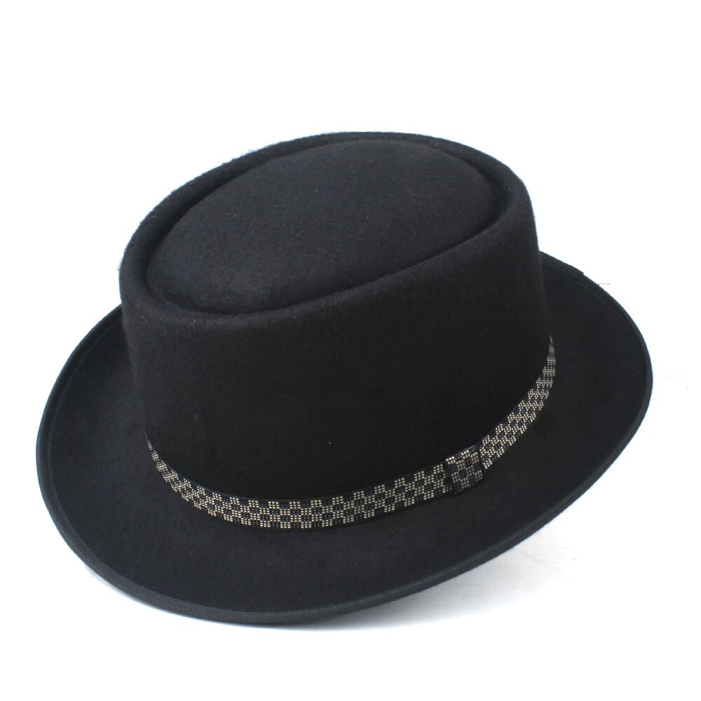 Men's Women's Pork Pie Hat Wool Flat Fedora Hat Pop Jazz Church Hat Size 58CM
