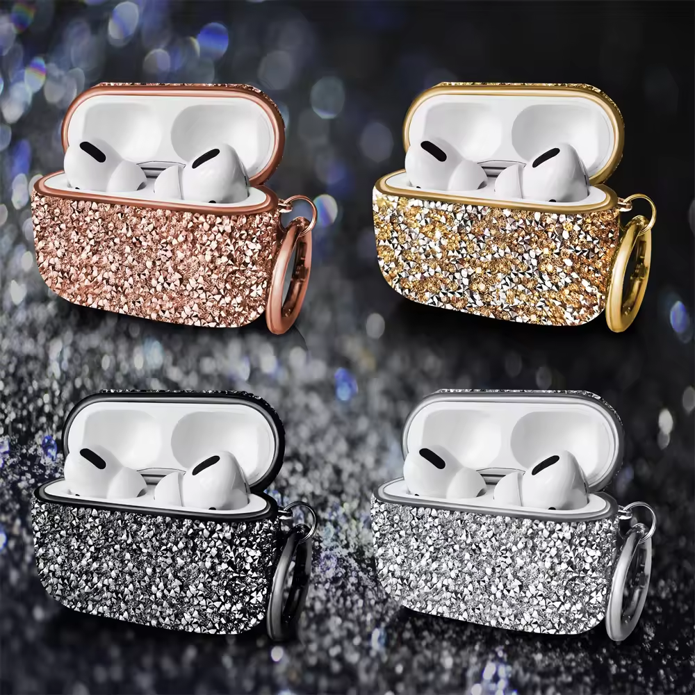 For Apple Airpods4 3 2 1 Pro Glitter Rhinestone Case Bling Diamond Hard Protective Funda for Airpods Bluetooth Earphone Bag
