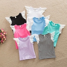 verano infantil niños algodón camiseta bebé niñas princesa sin mangas sólido cuello redondo encaje manga Tops