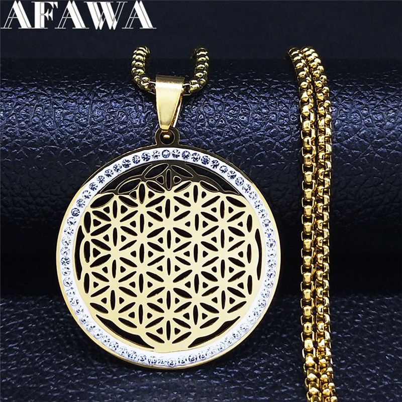 Yoga Blume des Lebens Edelstahl Kristall Kette Halsketten Frauen/Männer Samen des Lebens Anhänger Halskette Schmuck fleur de wetteifern N4834