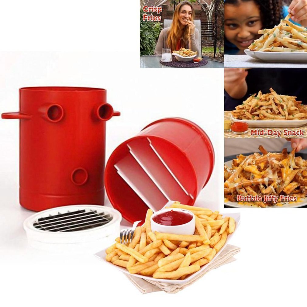 Cortador de patatas fritas de cobre, máquina para cortar patatas fritas, recipiente para microondas, 2 en 1, sin freír